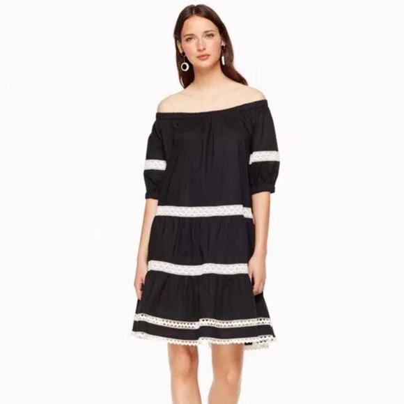 NWT Broom Street X Kate Spade Poplin Off Shoulder Dress Black & White Size XXL - Picture 1 of 15